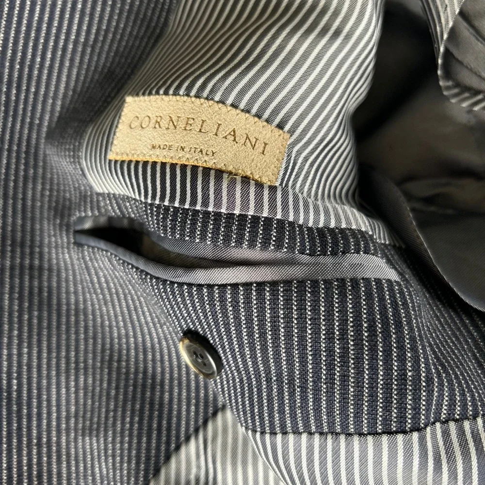 Corneliani Gray Pinstripe Blazer 2-Button Sport Coat Mens ~42R Cotton Flax Silk